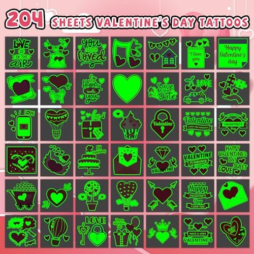 EMOME 204 PCS Individually Wrapped Valentine Luminous Temporary Tattoos for Kids – Glow Kiss Heart Tattoo Stickers, Party Favors & Decorations - görsel 4