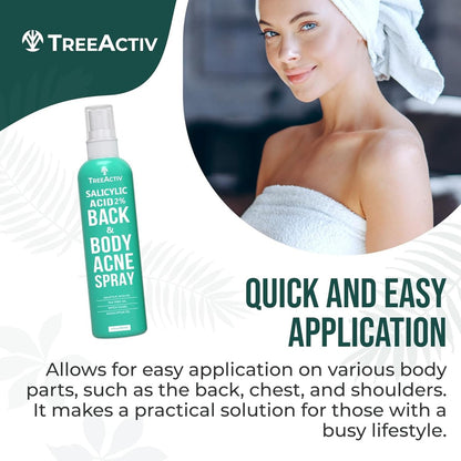 Back Acne Spray, 2% Salicylic Acid (BHA) Body Acne Spray, Fast-Drying Tea Tree Oil + Aloe Mist for Back, Chest, Shoulders & Butt, 4 fl oz