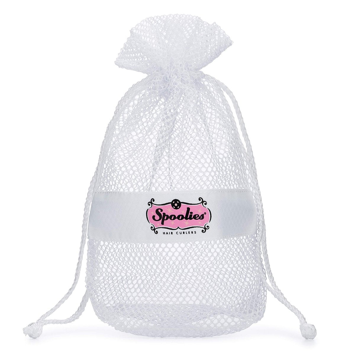 Spoolies Hair Curlers Mesh Travel Bag - White Drawstring Toiletry Organizer for Curling Rollers - görsel 1