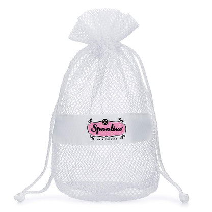 Spoolies Hair Curlers Mesh Travel Bag - White Drawstring Toiletry Organizer for Curling Rollers