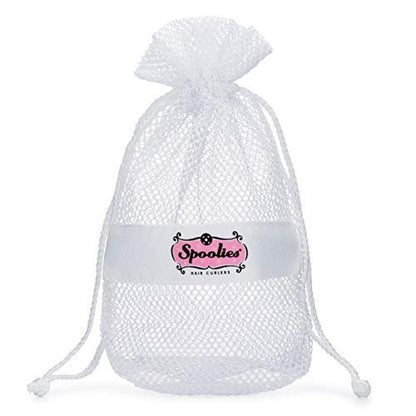 Spoolies Hair Curlers Mesh Travel Bag - White Drawstring Toiletry Organizer for Curling Rollers