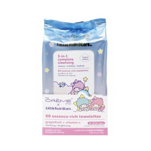 The Crème Shop Little Twin Stars 3-In-1 Complete Cleansing Wipes - Grapefruit Makeup Remover | Hydrating Facial Wipes (60 Count) - görsel 2