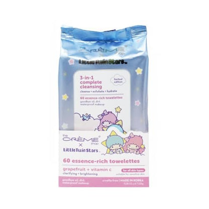 The Crème Shop Little Twin Stars 3-In-1 Complete Cleansing Wipes - Grapefruit Makeup Remover | Hydrating Facial Wipes (60 Count)