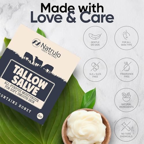 Natrulo Beef Tallow Salve – All Natural Grass Fed Beef Tallow & Honey All Purpose Balm for Eczema, Dry, Itchy, Irritated Skin – Moisturizing Body Salve, Skin Repair Skincare, 2 oz - görsel 8
