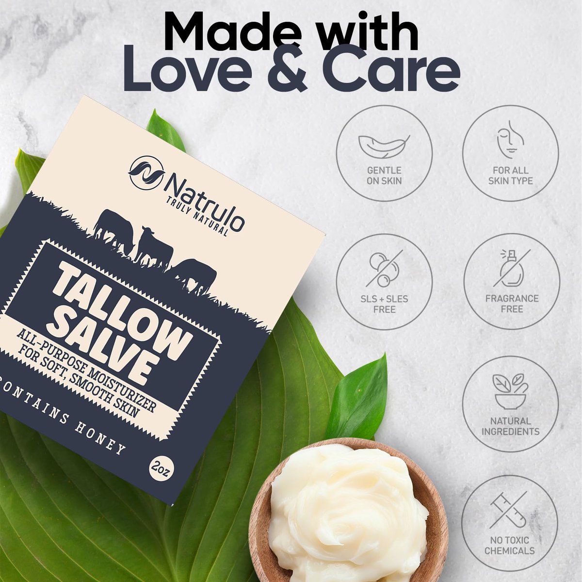 Natrulo Beef Tallow Salve – All Natural Grass Fed Beef Tallow & Honey All Purpose Balm for Eczema, Dry, Itchy, Irritated Skin – Moisturizing Body Salve, Skin Repair Skincare, 2 oz - görsel 7
