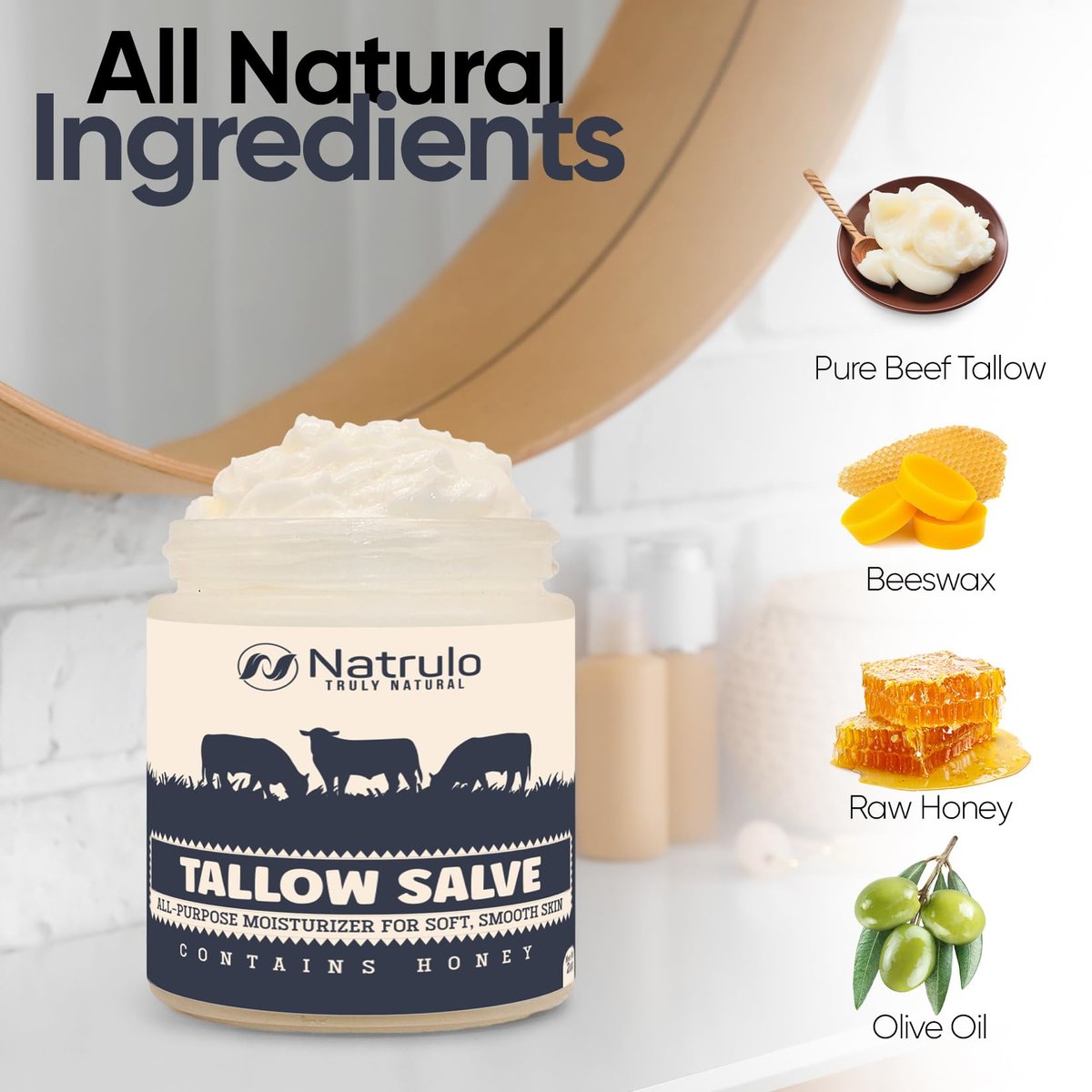 Natrulo Beef Tallow Salve – All Natural Grass Fed Beef Tallow & Honey All Purpose Balm for Eczema, Dry, Itchy, Irritated Skin – Moisturizing Body Salve, Skin Repair Skincare, 2 oz - görsel 11