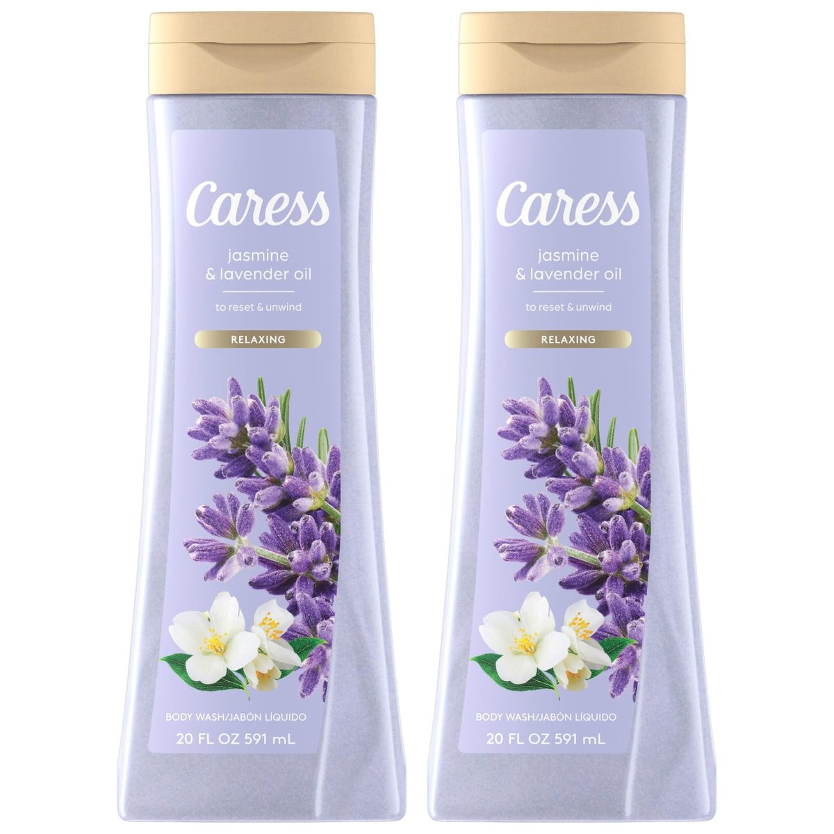 Caress Body Wash Relaxing Jasmine & Lavender 2-Pack – 20 oz Each, Soft Fragrant Skin Avelisse
