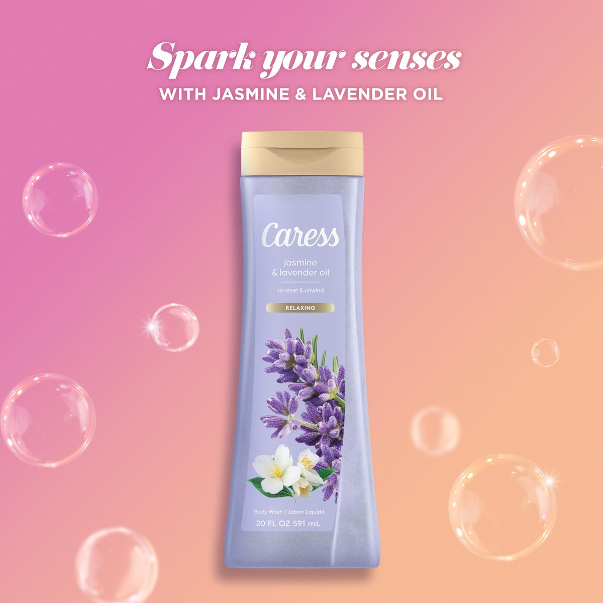 Caress Body Wash Relaxing Jasmine & Lavender 2-Pack – 20 oz Each, Soft Fragrant Skin Avelisse