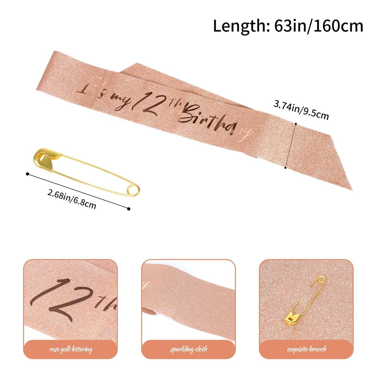 Rose Gold 12th Birthday Sash and Tiara Set for Girls – Birthday Crown and Party Favors - görsel 5