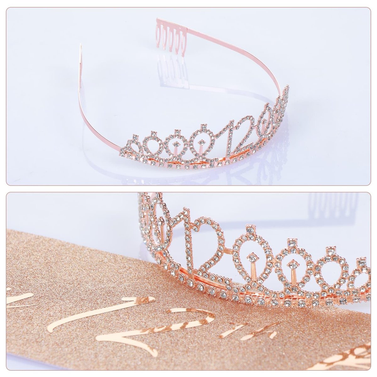 Rose Gold 12th Birthday Sash and Tiara Set for Girls – Birthday Crown and Party Favors - görsel 7