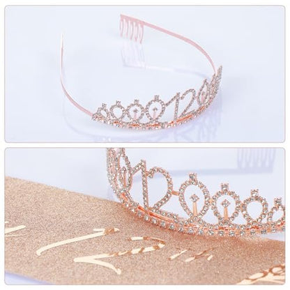 Rose Gold 12th Birthday Sash and Tiara Set for Girls – Birthday Crown and Party Favors