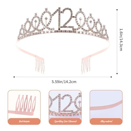 Rose Gold 12th Birthday Sash and Tiara Set for Girls – Birthday Crown and Party Favors - görsel 4