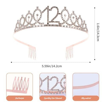 Rose Gold 12th Birthday Sash and Tiara Set for Girls – Birthday Crown and Party Favors