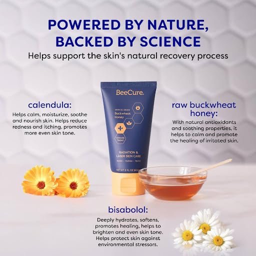 BeeCure Radiation & Laser Skin Care Cream - Calendula Cream and Natural Buckwheat Honey Hydrating Skin Moisturizer to Soothe and Calm Skin After Sunburn or Skin Redness for Sensitive Skin - 2 fl oz Avelisse