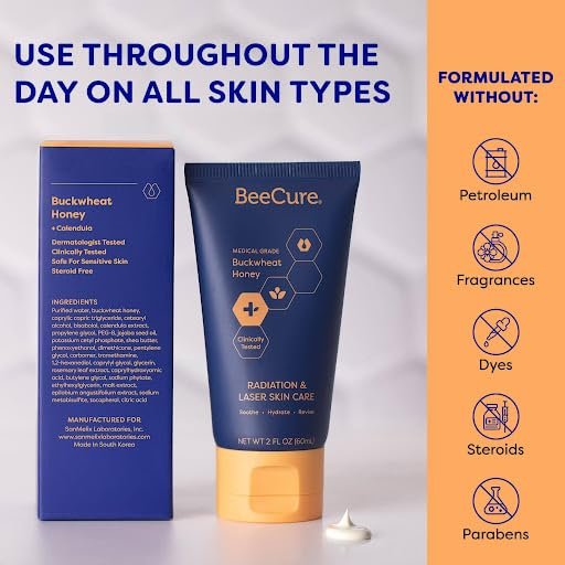 BeeCure Radiation & Laser Skin Care Cream - Calendula Cream and Natural Buckwheat Honey Hydrating Skin Moisturizer to Soothe and Calm Skin After Sunburn or Skin Redness for Sensitive Skin - 2 fl oz Avelisse