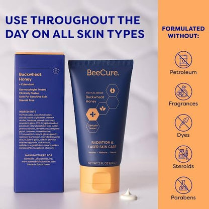 BeeCure Radiation & Laser Skin Care Cream - Calendula Cream and Natural Buckwheat Honey Hydrating Skin Moisturizer to Soothe and Calm Skin After Sunburn or Skin Redness for Sensitive Skin - 2 fl oz Avelisse