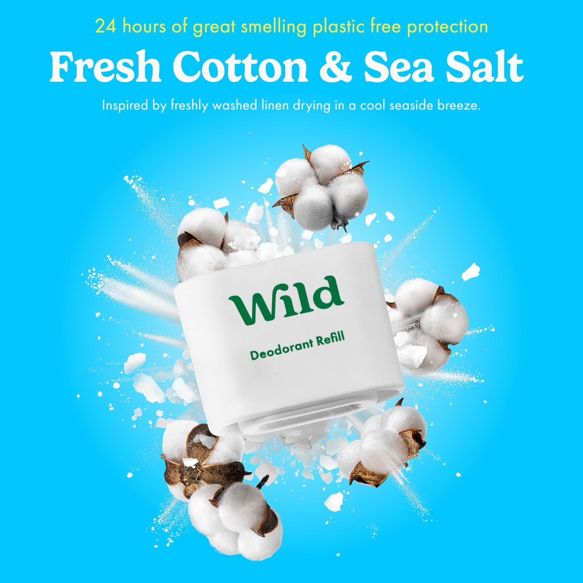 Wild Aluminum Free Deodorant for Men Starter Kit - Refillable Stick Deodorant with Black Applicator Case & Vegan Refill Variety Pack - Fresh Cotton & Sea Salt, Ocean Mist & Thunderstorm Clean Scents Avelisse