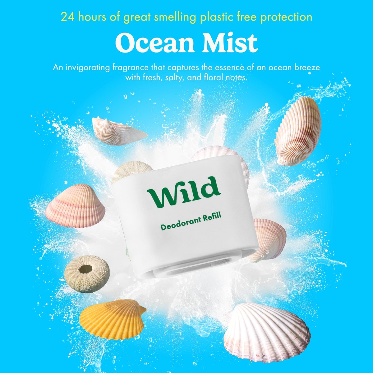 Wild Aluminum Free Deodorant for Men Starter Kit - Refillable Stick Deodorant with Black Applicator Case & Vegan Refill Variety Pack - Fresh Cotton & Sea Salt, Ocean Mist & Thunderstorm Clean Scents Avelisse