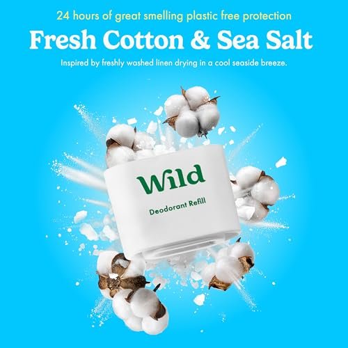 Wild Aluminum Free Deodorant for Men Starter Kit - Refillable Stick Deodorant with Black Applicator Case & Vegan Refill Variety Pack - Fresh Cotton & Sea Salt, Ocean Mist & Thunderstorm Clean Scents Avelisse