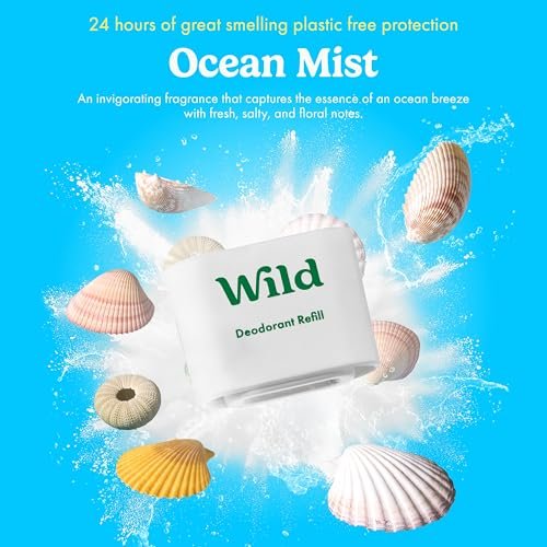 Wild Aluminum Free Deodorant for Men Starter Kit - Refillable Stick Deodorant with Black Applicator Case & Vegan Refill Variety Pack - Fresh Cotton & Sea Salt, Ocean Mist & Thunderstorm Clean Scents Avelisse
