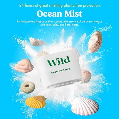Wild Aluminum Free Deodorant for Men Starter Kit - Refillable Stick Deodorant with Black Applicator Case & Vegan Refill Variety Pack - Fresh Cotton & Sea Salt, Ocean Mist & Thunderstorm Clean Scents Avelisse