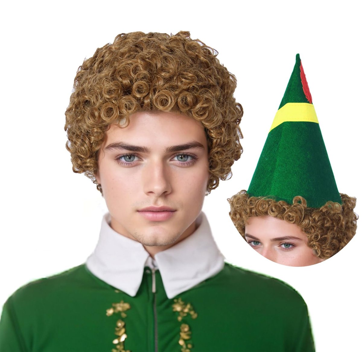 Linfairy Short 80's Brown Costume Wig with Hat for Men - Disco Dirt Bag Halloween Cosplay Wig - görsel 1