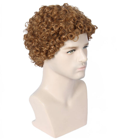 Linfairy Short 80's Brown Costume Wig with Hat for Men - Disco Dirt Bag Halloween Cosplay Wig
