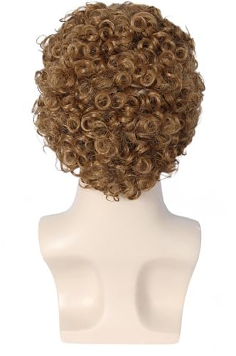 Linfairy Short 80's Brown Costume Wig with Hat for Men - Disco Dirt Bag Halloween Cosplay Wig - görsel 8