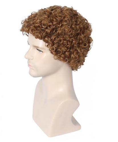 Linfairy Short 80's Brown Costume Wig with Hat for Men - Disco Dirt Bag Halloween Cosplay Wig