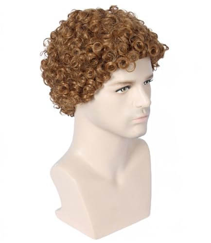 Linfairy Short 80's Brown Costume Wig with Hat for Men - Disco Dirt Bag Halloween Cosplay Wig - görsel 4