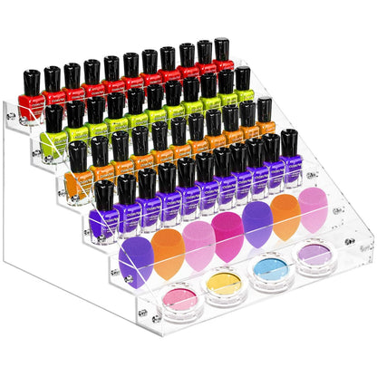 AumVum 6-Tier Acrylic Nail Polish Organizer Rack – Clear Display Stand Holds 72 Bottles for Salon, Vanity, or Home Avelisse
