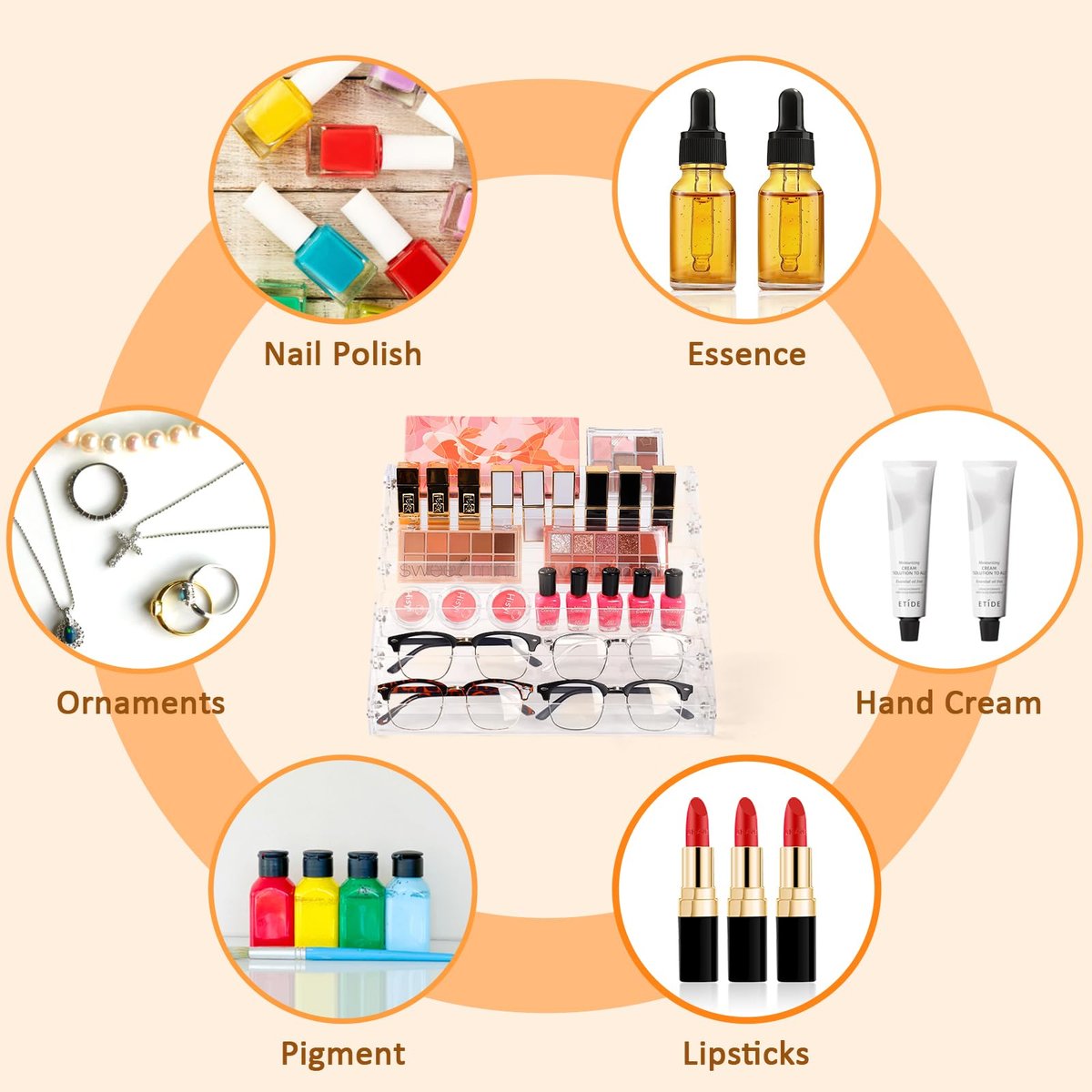 AumVum 6-Tier Acrylic Nail Polish Organizer Rack – Clear Display Stand Holds 72 Bottles for Salon, Vanity, or Home Avelisse