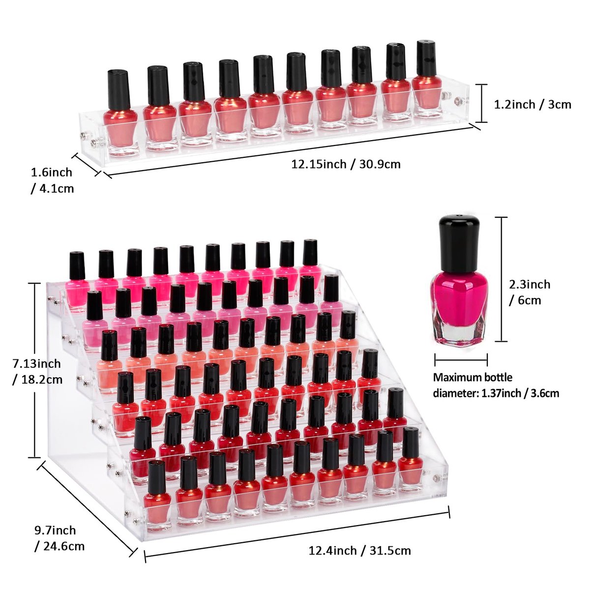 AumVum 6-Tier Acrylic Nail Polish Organizer Rack – Clear Display Stand Holds 72 Bottles for Salon, Vanity, or Home Avelisse