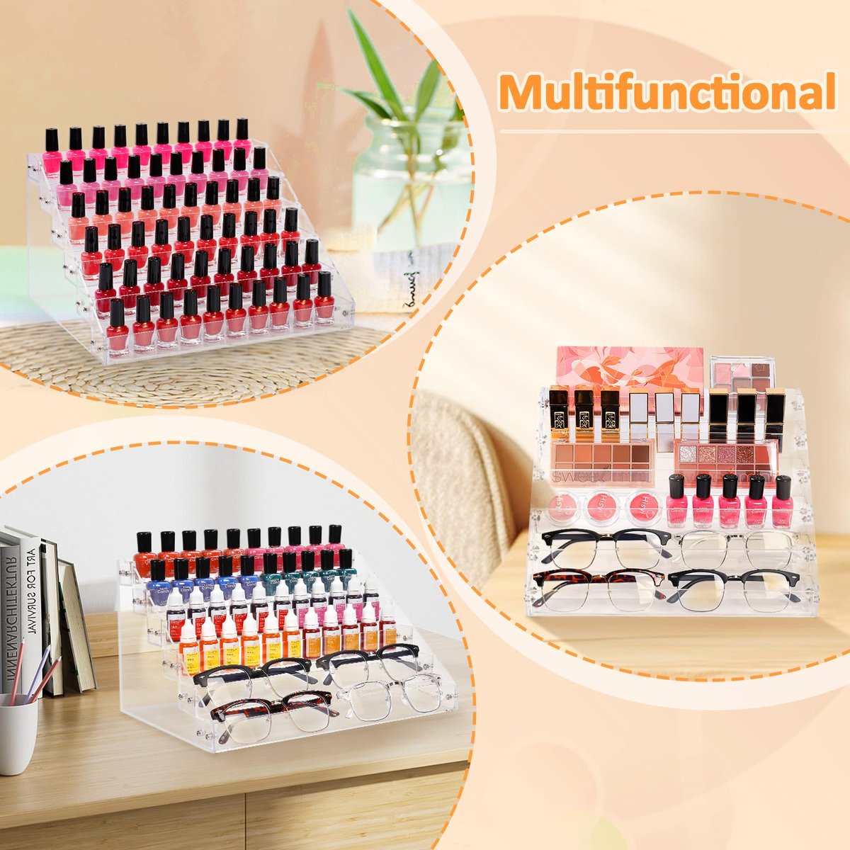 AumVum 6-Tier Acrylic Nail Polish Organizer Rack – Clear Display Stand Holds 72 Bottles for Salon, Vanity, or Home Avelisse