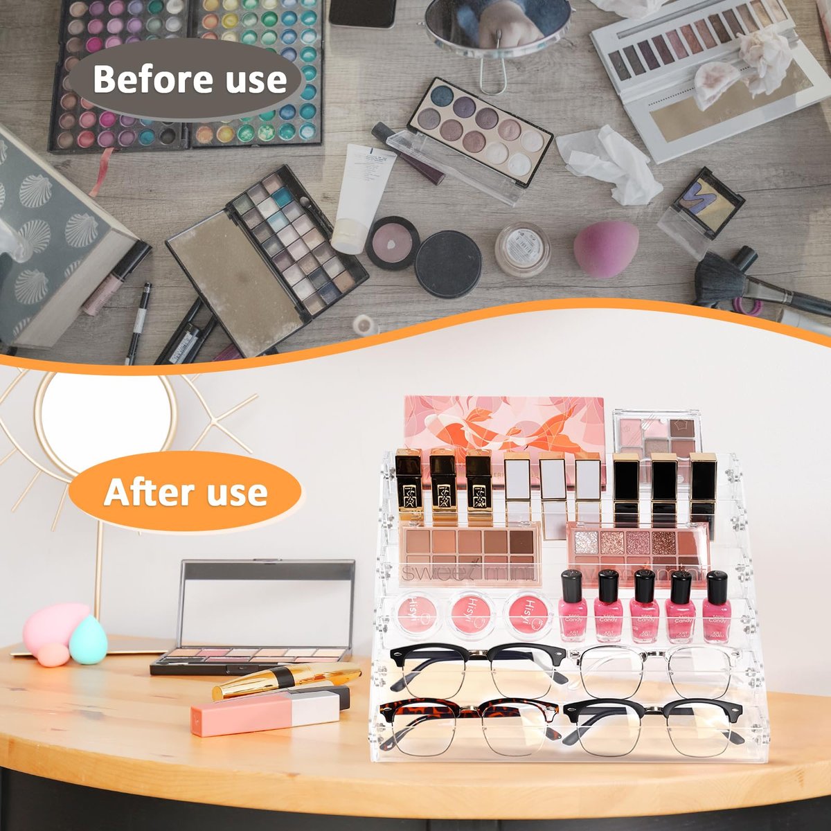 AumVum 6-Tier Acrylic Nail Polish Organizer Rack – Clear Display Stand Holds 72 Bottles for Salon, Vanity, or Home Avelisse