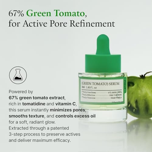 FULLY Green Tomato Serum with 67% Green Tomato Extract, Vitamin C, and PHA – Pore Tightening, Elasticity Boosting, Fragrance-Free Vegan Serum for Face (1.01 fl oz) Avelisse