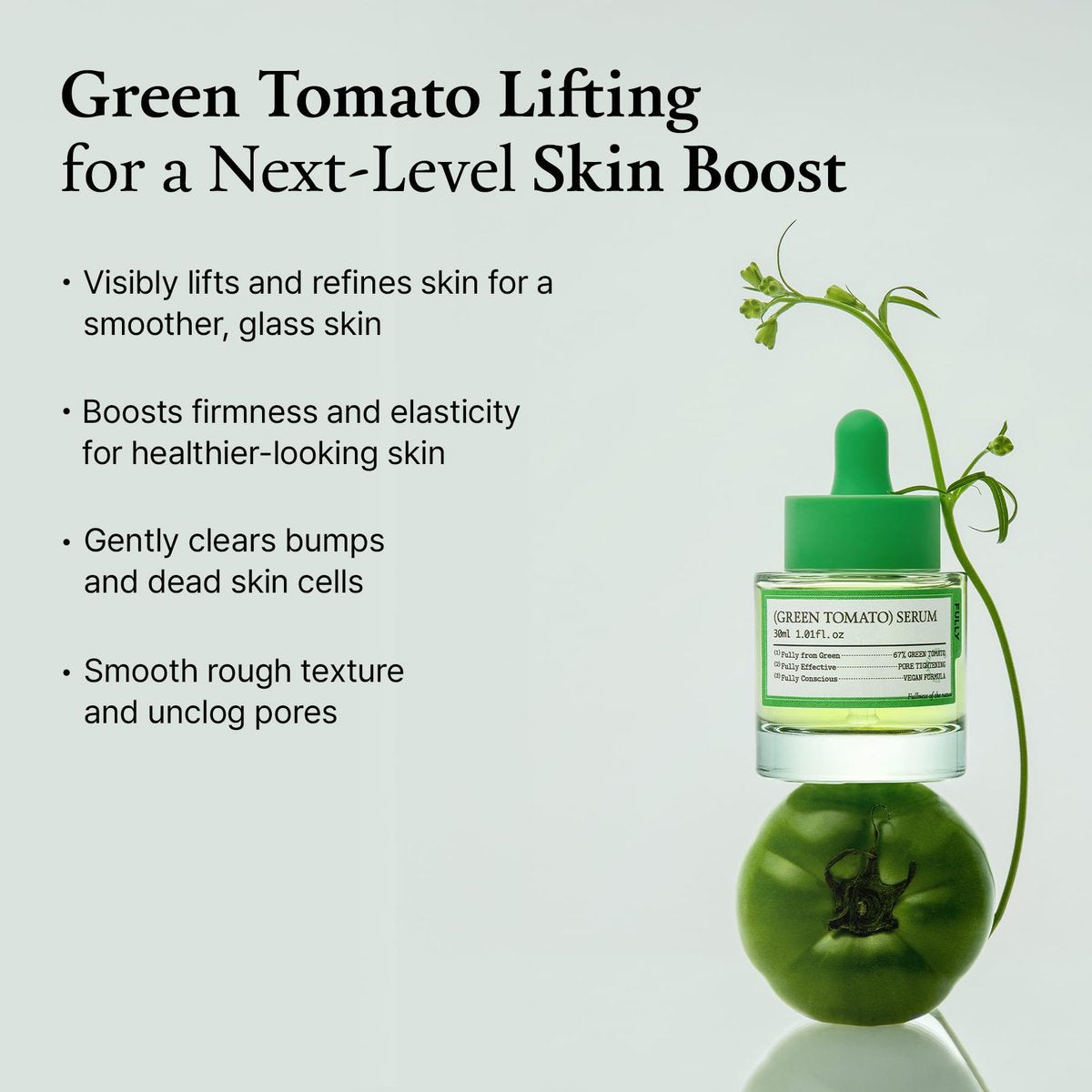 FULLY Green Tomato Serum with 67% Green Tomato Extract, Vitamin C, and PHA – Pore Tightening, Elasticity Boosting, Fragrance-Free Vegan Serum for Face (1.01 fl oz) Avelisse
