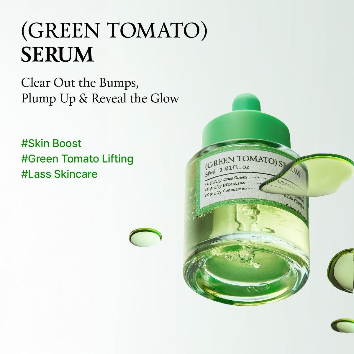 FULLY Green Tomato Serum with 67% Green Tomato Extract, Vitamin C, and PHA – Pore Tightening, Elasticity Boosting, Fragrance-Free Vegan Serum for Face (1.01 fl oz) Avelisse