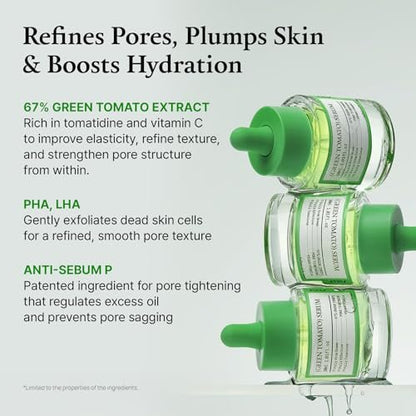 FULLY Green Tomato Serum with 67% Green Tomato Extract, Vitamin C, and PHA – Pore Tightening, Elasticity Boosting, Fragrance-Free Vegan Serum for Face (1.01 fl oz) Avelisse
