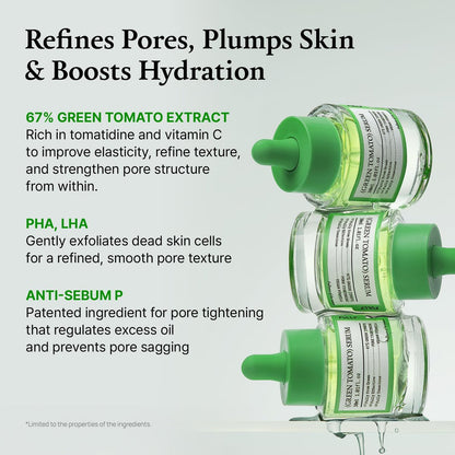 FULLY Green Tomato Serum with 67% Green Tomato Extract, Vitamin C, and PHA – Pore Tightening, Elasticity Boosting, Fragrance-Free Vegan Serum for Face (1.01 fl oz) Avelisse
