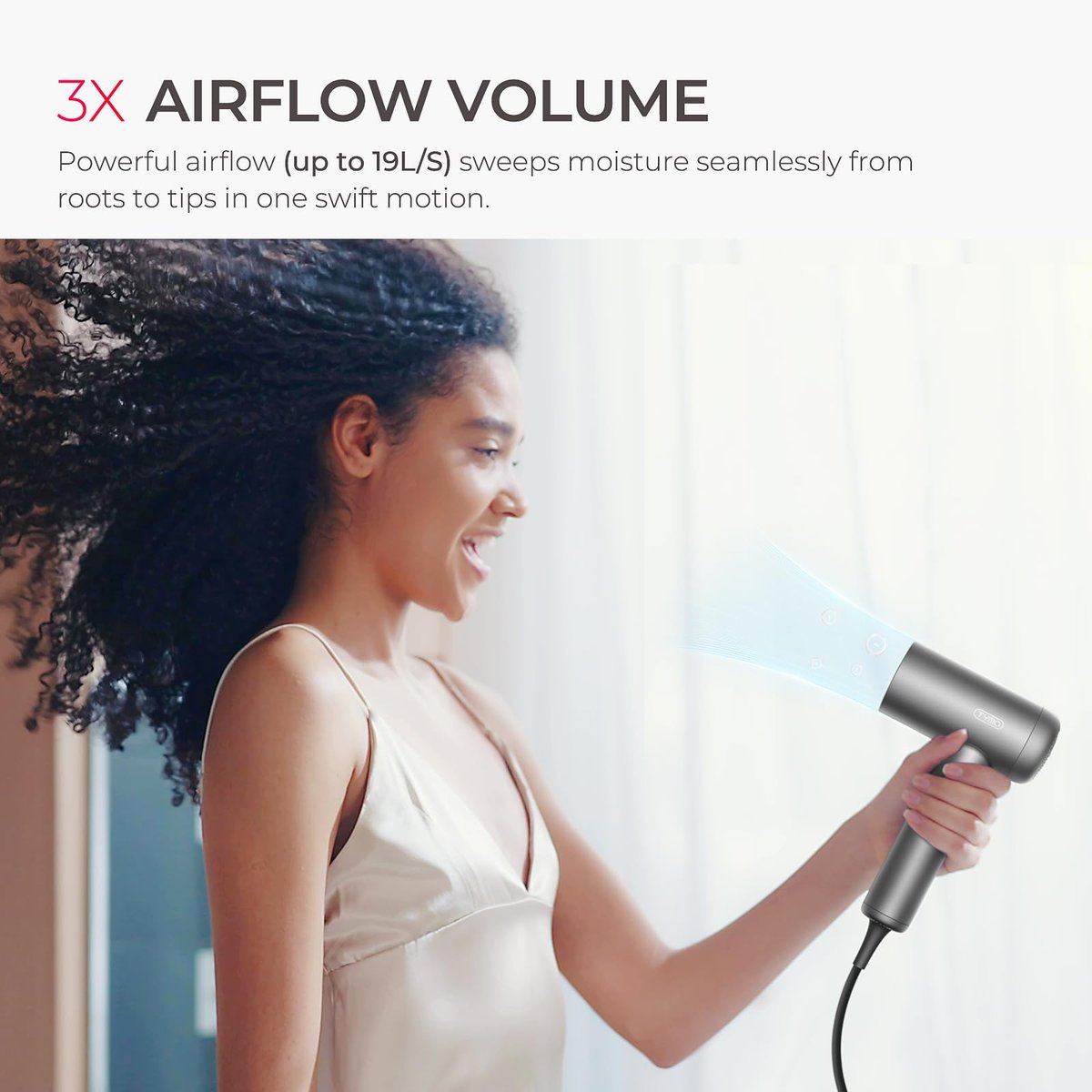 TYMO AIRHYPE Lite Hair Dryer with Diffuser - 1500W High-Speed Professional Blow Dryer, 110,000RPM Brushless Motor, 200 Million Ionic, 3 Speeds & 4 Temps, Low-Noise, Space Gray Avelisse