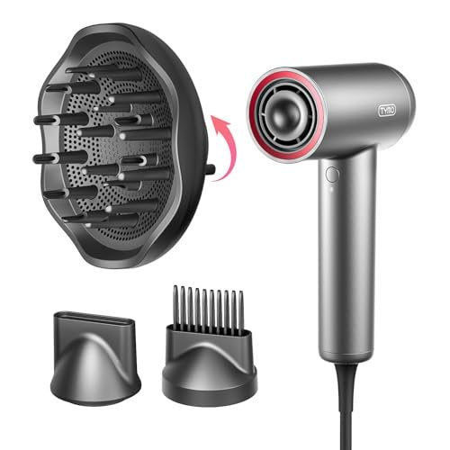 TYMO AIRHYPE Lite Hair Dryer with Diffuser - 1500W High-Speed Professional Blow Dryer, 110,000RPM Brushless Motor, 200 Million Ionic, 3 Speeds & 4 Temps, Low-Noise, Space Gray Avelisse