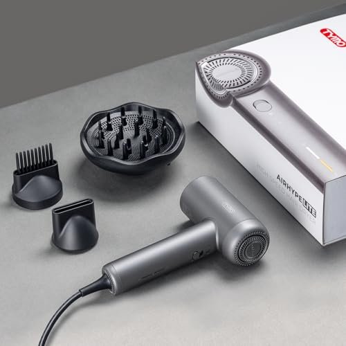 TYMO AIRHYPE Lite Hair Dryer with Diffuser - 1500W High-Speed Professional Blow Dryer, 110,000RPM Brushless Motor, 200 Million Ionic, 3 Speeds & 4 Temps, Low-Noise, Space Gray Avelisse