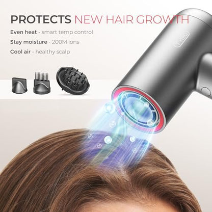 TYMO AIRHYPE Lite Hair Dryer with Diffuser - 1500W High-Speed Professional Blow Dryer, 110,000RPM Brushless Motor, 200 Million Ionic, 3 Speeds & 4 Temps, Low-Noise, Space Gray Avelisse