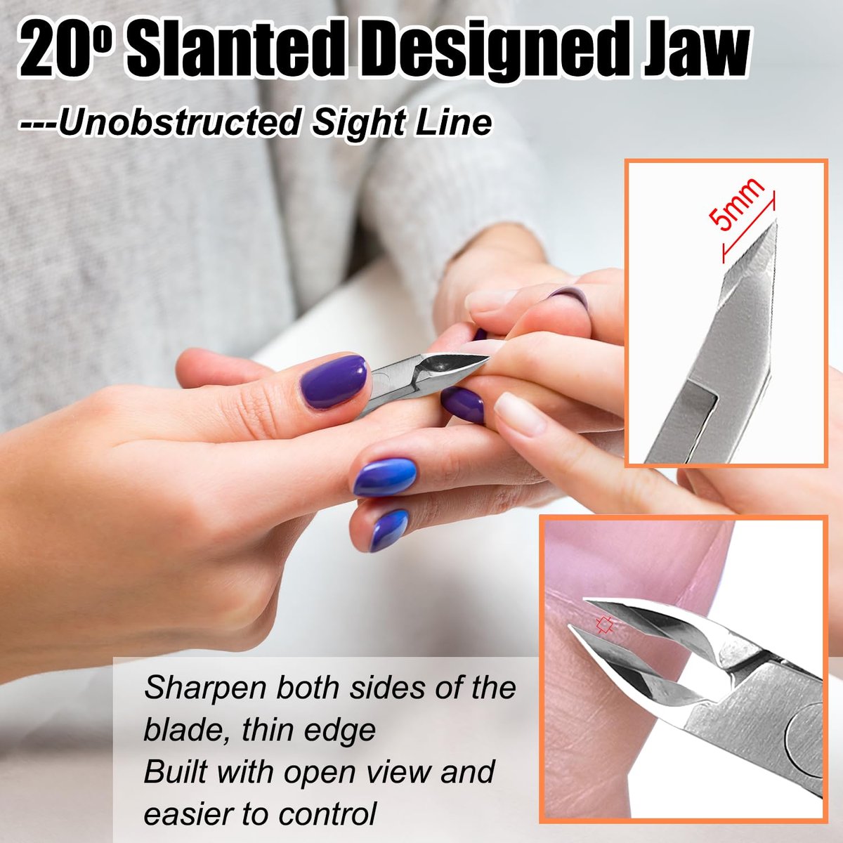 LePinko 4 Pack Upgraded Cuticle Trimmer Kit - Sharp Dead Skin Clipper, Labor-Saving Cuticula Remover for Fingernail Toenail, Manicure Pedicure Tool for Women Men, 5mm Jaw - görsel 7