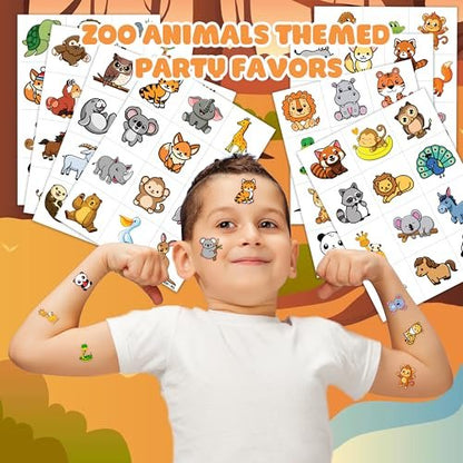 Cute Zoo Animal Tattoos for Kids (96 PCS, 8 Sheets) - Pre-cut Safari Jungle Temporary Tattoos, Birthday Party Favors & Supplies for Boys Girls, School Carnival Prizes Avelisse