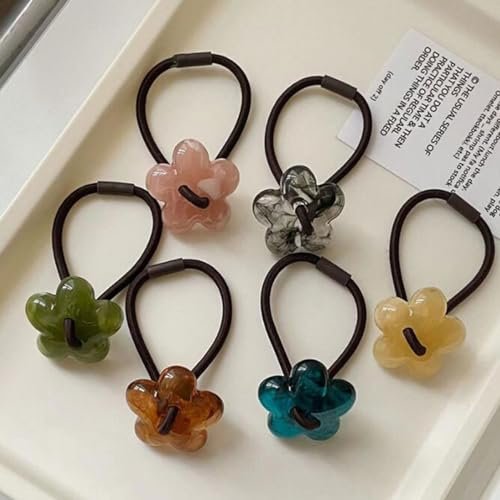 Likeggoad Hair Ties Pack: Elastic Ponytail Holders with Resin Flower Bracelets for Women and Girls (6 Pairs, Random Colors) - görsel 4