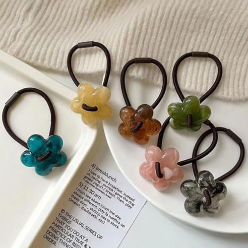 Likeggoad Hair Ties Pack: Elastic Ponytail Holders with Resin Flower Bracelets for Women and Girls (6 Pairs, Random Colors) - görsel 10