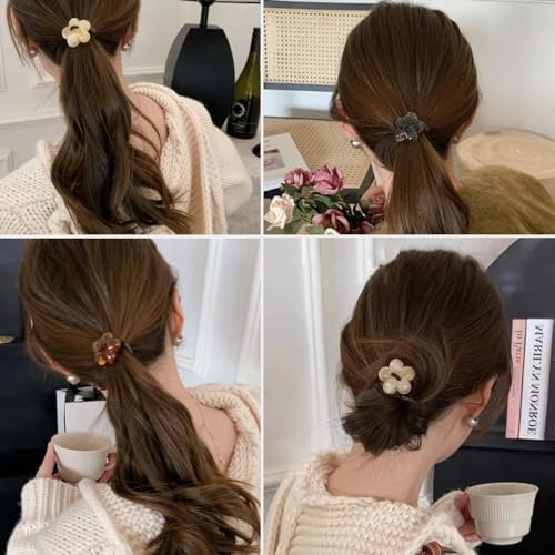 Likeggoad Hair Ties Pack: Elastic Ponytail Holders with Resin Flower Bracelets for Women and Girls (6 Pairs, Random Colors) - görsel 8
