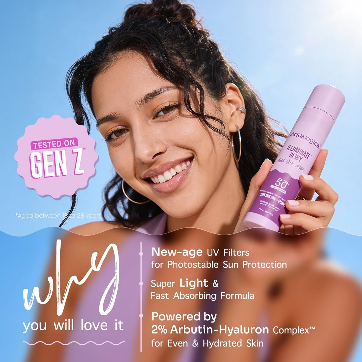 Aqualogica Illuminate+ Dewy Sunscreen SPF 50+ PA++++ with Wild Berries & Alpha Arbutin - Broad Spectrum UVA/B & Blue Light Protection, Anti-Pollution, 50 g - görsel 5